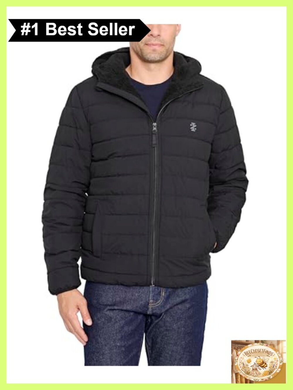 Men's Hooded Stretch Puffer Jacket with Sherpa Lining, Quilted, Cold Weather